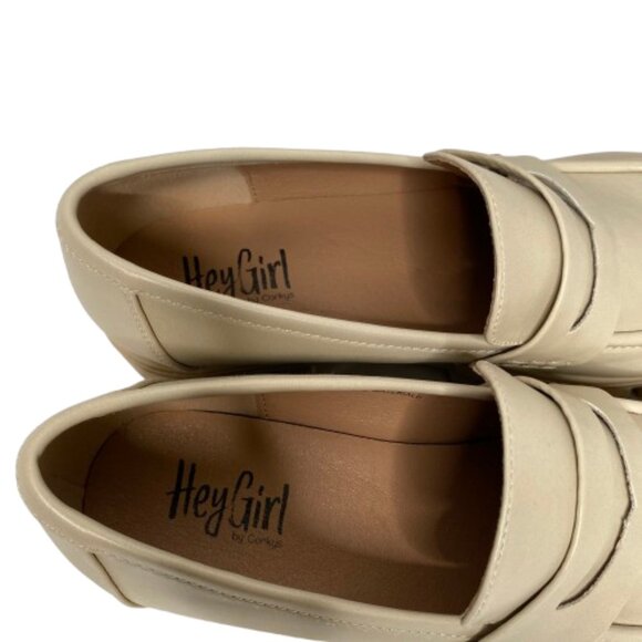 Hey Girl by Corkys Womens Chunky Platform Loafers Size 10 Ivory Academia Preppy - Picture 8 of 15